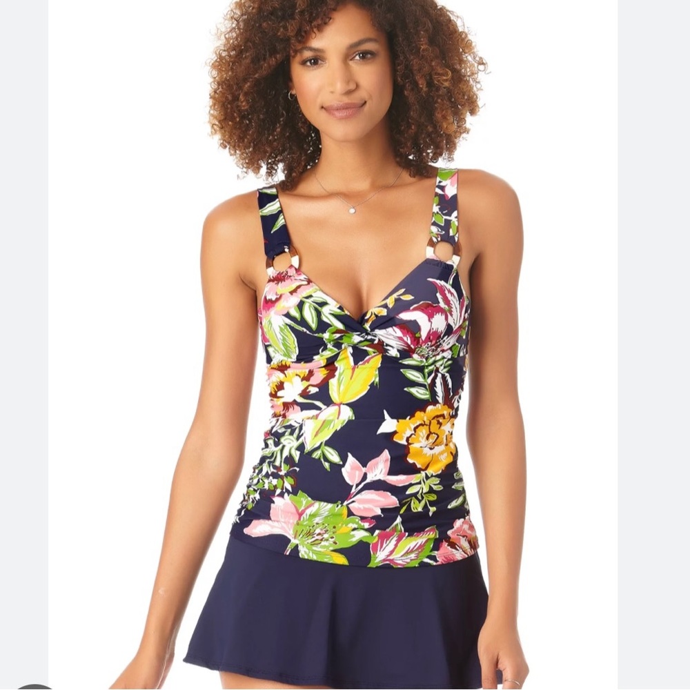 Anne Cole Petal Parsley Retro Underwire Tankini Twist Front New 32DD / 34D